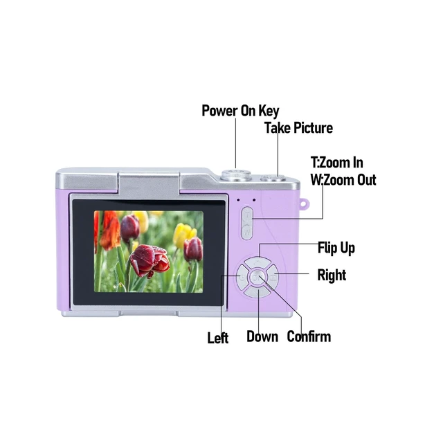 Alt view image 5 of 7 - Digital Camera, 1080P HD 48MP Digital Point & Shoot Camera with 2.4 Inch HD Flip Screen, Built in LED Fill Light, 8X Digital Zoom, for Teens Students (Violet)