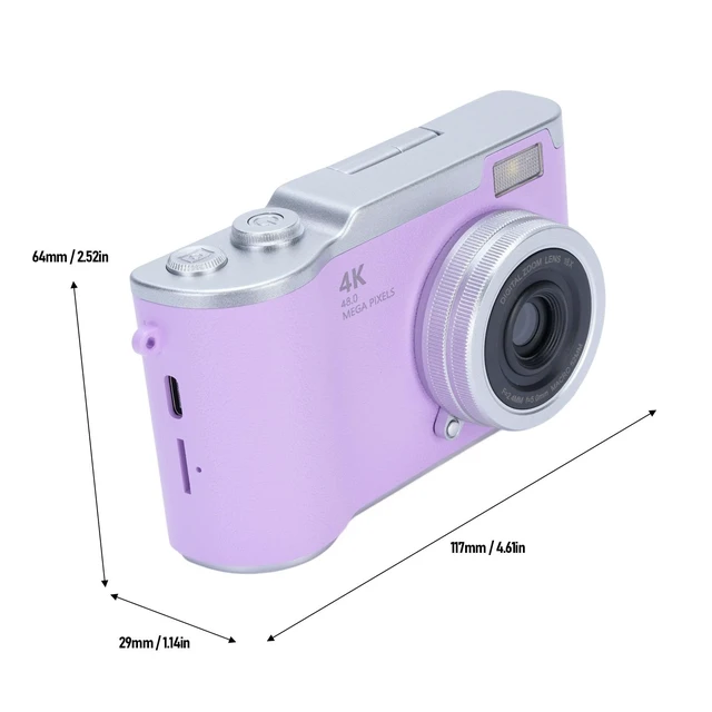 Alt view image 6 of 7 - Digital Camera, 1080P HD 48MP Digital Point & Shoot Camera with 2.4 Inch HD Flip Screen, Built in LED Fill Light, 8X Digital Zoom, for Teens Students (Violet)