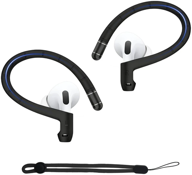 Main image of Titanium Alloy Ear Hooks for Airpods 5/4/3/2/1,AirPods Pro 3/Pro 2/Pro 1 Added Anti-Lost Lanyard,Accessories That Fit SecurelyAnti Slip Sports Clip Hooks,Silicone Material, Soft Comfortable (Black)