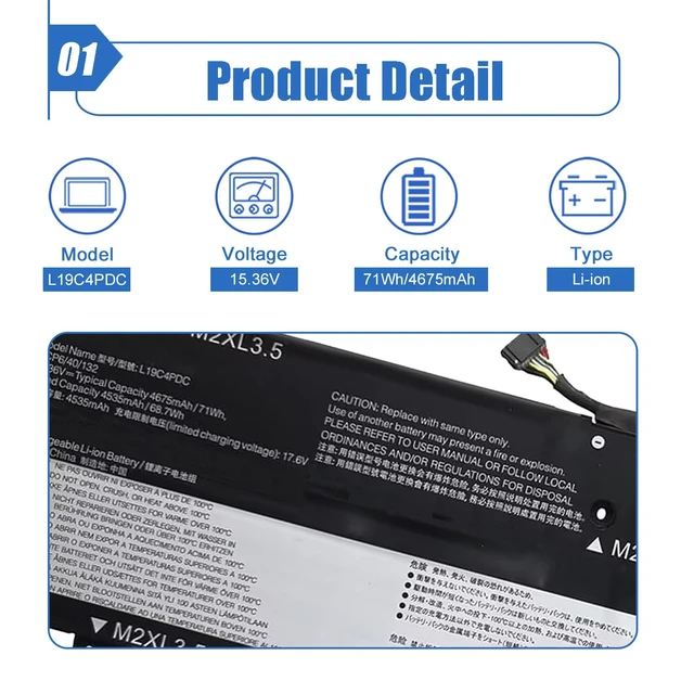 Alt view image 2 of 7 - L19C4PDC L19L4PDC 71Wh Battery Replacement for Lenovo Ideapad Yoga 7-14ITL5 82BH 7-15ITL5 82BJ 7-14ACN6 Series Laptop L19M4PDC 5B10Z26482 SB10Z26481 5B10Z26485 SB10Z26483