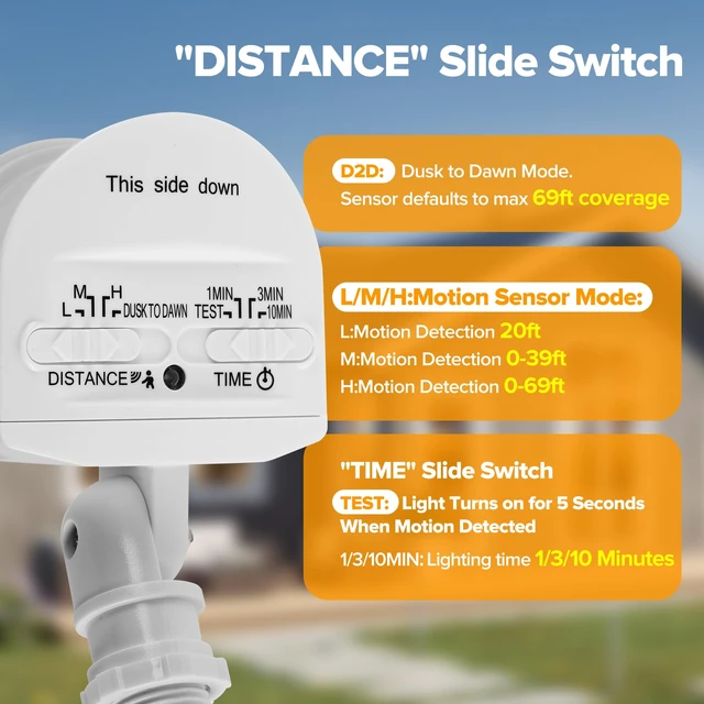 Alt view image 3 of 7 - 2 Pack Motion Sensor, 180-Degree Replacement Motion Detector for Outdoor Lights, Detection Range Up to 69FT, 3 Modes PIR Motion Sensor for Floodlight (White)