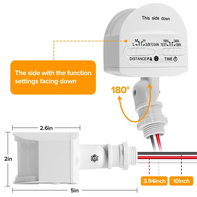 Alt view image 4 of 7 - 2 Pack Motion Sensor, 180-Degree Replacement Motion Detector for Outdoor Lights, Detection Range Up to 69FT, 3 Modes PIR Motion Sensor for Floodlight (White)