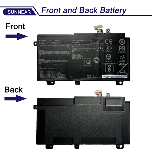 Alt view image 3 of 7 - 48Wh B31N1726-1 B31N1726 Laptop Battery for ASUS TUF Gaming FX504 FX505 11.4V 4212mAh Battery Replacement for ASUS TUF Gaming FX505DU FX504GD A15 FX505GT Series; P/N: B31N1726 B31BN91 B31BNEH