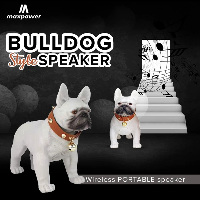 Alt view image 2 of 6 - Bulldog Style Bluetooth Speaker - MD568 - Rechargeable Battery, FM Radio - White - Dog Collar Included