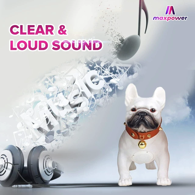 Alt view image 5 of 6 - Bulldog Style Bluetooth Speaker - MD568 - Rechargeable Battery, FM Radio - White - Dog Collar Included