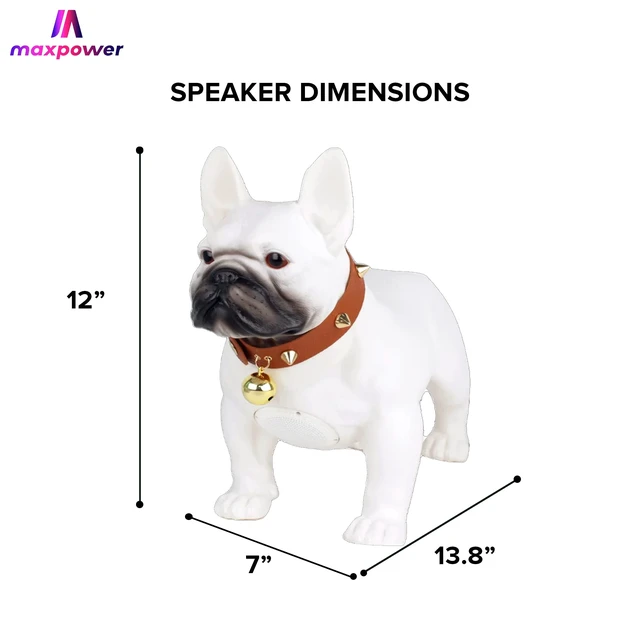 Alt view image 3 of 6 - Bulldog Style Bluetooth Speaker - MD568 - Rechargeable Battery, FM Radio - White - Dog Collar Included