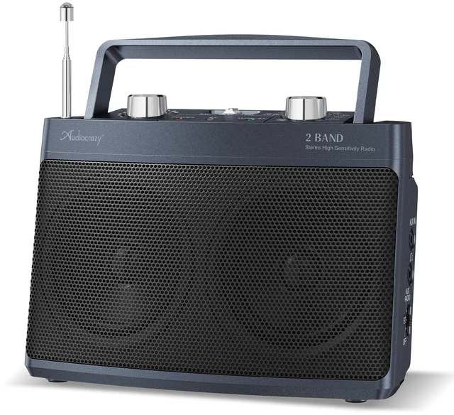 Main image of Portable AM FM Bluetooth Radio Plug in Wall or Battery Operated Best Reception, Stereo Sound Speaker, Large Tuning Knob, Headphone Jack, Aux, For Elderly Seniors, Home Kitchen Outdoor