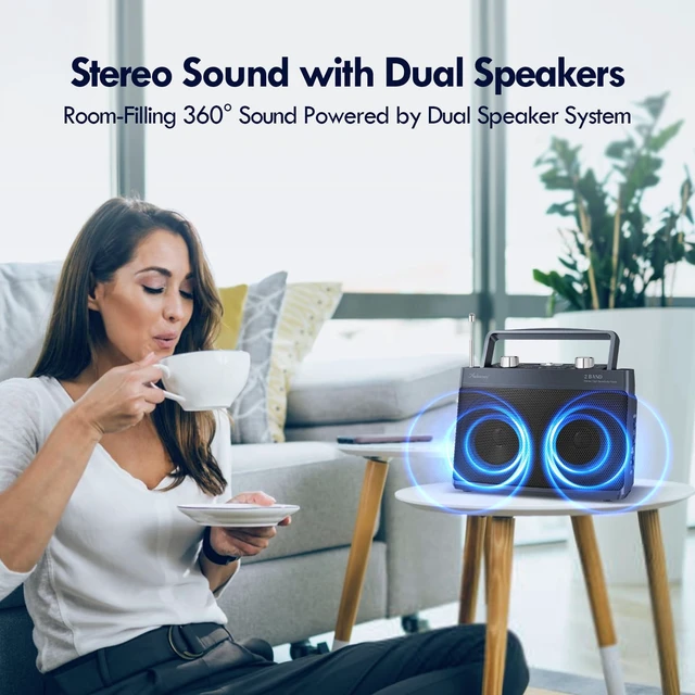 Alt view image 3 of 7 - Portable AM FM Bluetooth Radio Plug in Wall or Battery Operated Best Reception, Stereo Sound Speaker, Large Tuning Knob, Headphone Jack, Aux, For Elderly Seniors, Home Kitchen Outdoor