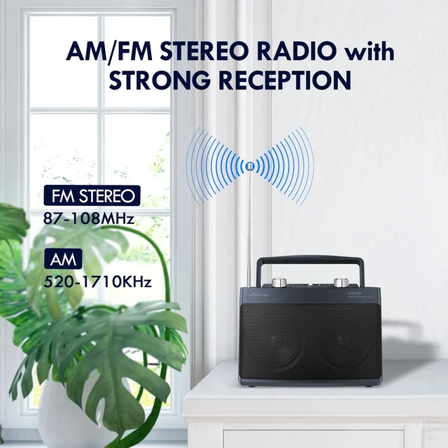 Alt view image 2 of 7 - Portable AM FM Bluetooth Radio Plug in Wall or Battery Operated Best Reception, Stereo Sound Speaker, Large Tuning Knob, Headphone Jack, Aux, For Elderly Seniors, Home Kitchen Outdoor