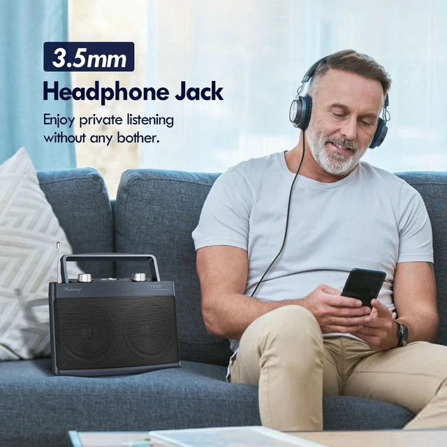 Alt view image 4 of 7 - Portable AM FM Bluetooth Radio Plug in Wall or Battery Operated Best Reception, Stereo Sound Speaker, Large Tuning Knob, Headphone Jack, Aux, For Elderly Seniors, Home Kitchen Outdoor