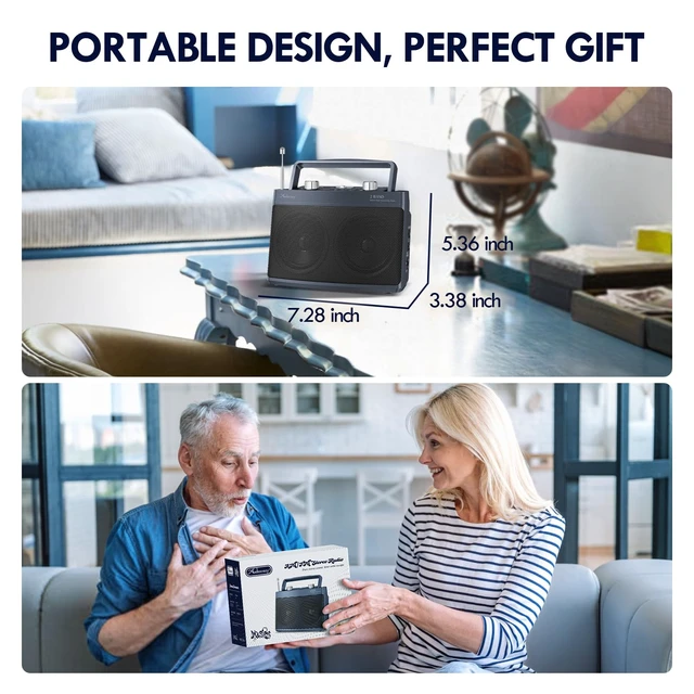 Alt view image 7 of 7 - Portable AM FM Bluetooth Radio Plug in Wall or Battery Operated Best Reception, Stereo Sound Speaker, Large Tuning Knob, Headphone Jack, Aux, For Elderly Seniors, Home Kitchen Outdoor