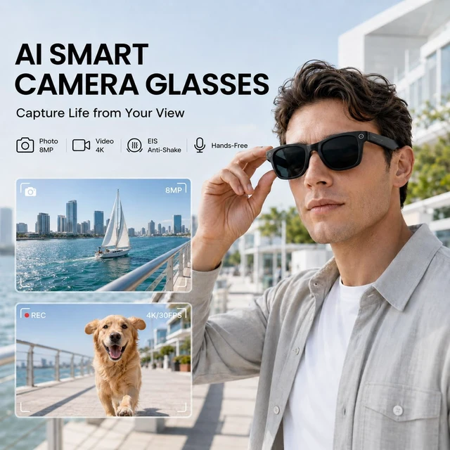 Alt view image 4 of 7 - AI Smart Glasses with Camera, 4K Video & Photo Capture, Real-Time Translation, Open-Ear Audio, Object Recognition & AI Assistant for Vlogging, Travel & Running