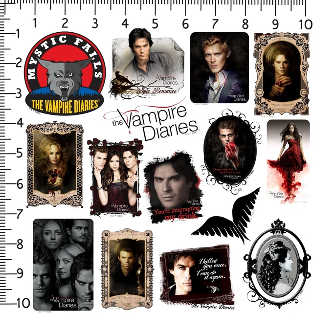 Alt view image 2 of 6 - The Vampire Diaries 200 Sticker Pack Waterproof Vinyl Decals Officially Licensed Vampire Diaries Stickers Great for Water Bottles, Skateboards, Luggage, Laptops, Bumpers & Cars