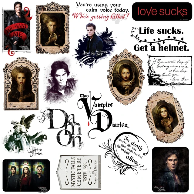 Alt view image 4 of 6 - The Vampire Diaries 200 Sticker Pack Waterproof Vinyl Decals Officially Licensed Vampire Diaries Stickers Great for Water Bottles, Skateboards, Luggage, Laptops, Bumpers & Cars
