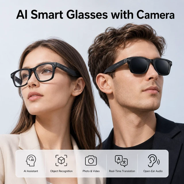 Alt view image 5 of 7 - AI Smart Glasses with Camera, 4K Video & Photo Capture, Real-Time Translation, Open-Ear Audio, Object Recognition & AI Assistant for Vlogging, Travel & Running