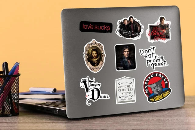 Alt view image 5 of 6 - The Vampire Diaries 200 Sticker Pack Waterproof Vinyl Decals Officially Licensed Vampire Diaries Stickers Great for Water Bottles, Skateboards, Luggage, Laptops, Bumpers & Cars
