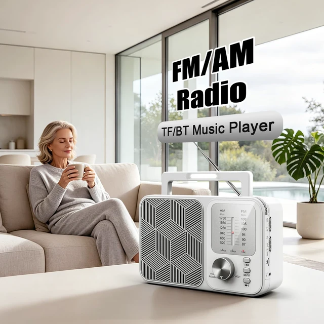 Alt view image 3 of 7 - Portable Radio AM FM, AC Power or Battery Operated Radio for Home Outdoor Transistor Radios with Bluetooth/TF Card Player, LED Light, Foldable Handle & Tuning Light, Gifts for Seniors