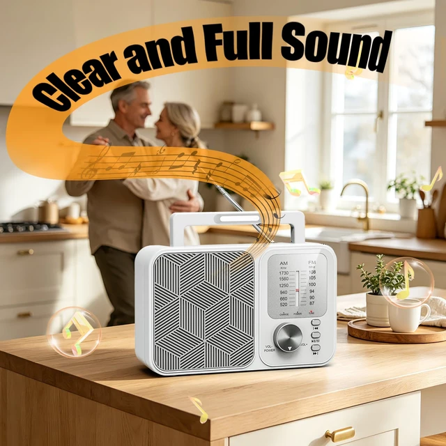 Alt view image 4 of 7 - Portable Radio AM FM, AC Power or Battery Operated Radio for Home Outdoor Transistor Radios with Bluetooth/TF Card Player, LED Light, Foldable Handle & Tuning Light, Gifts for Seniors