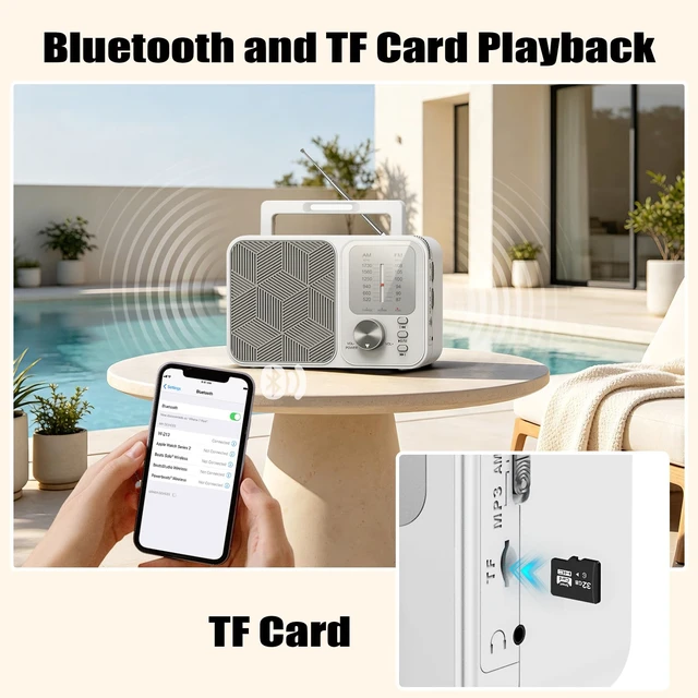 Alt view image 6 of 7 - Portable Radio AM FM, AC Power or Battery Operated Radio for Home Outdoor Transistor Radios with Bluetooth/TF Card Player, LED Light, Foldable Handle & Tuning Light, Gifts for Seniors