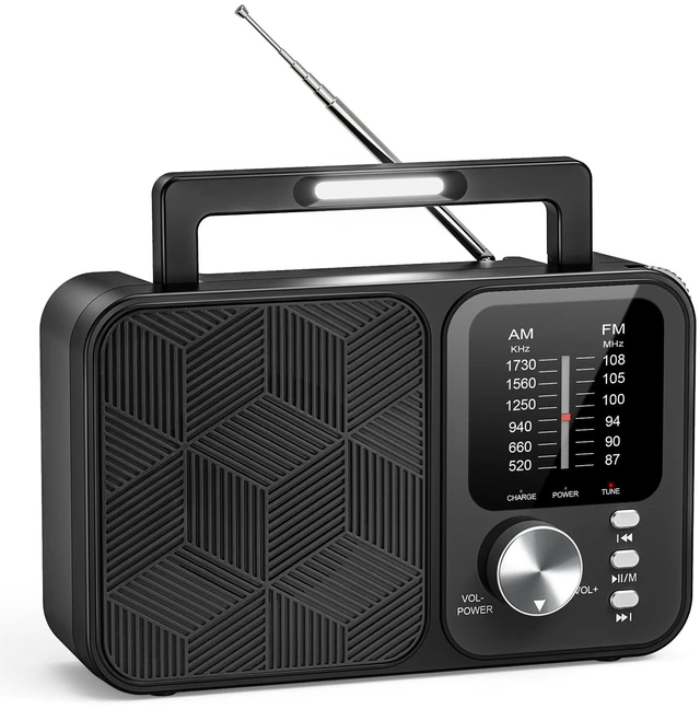 Main image of Portable Radio AM FM with Bluetooth/TF Playback, USB-C or Battery Operated Transistor Radios with Excellent Reception, LED Light, Large Speaker, Foldable Handle & Tuning Light, Gifts for Seniors