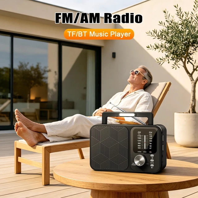 Alt view image 3 of 7 - Portable Radio AM FM with Bluetooth/TF Playback, USB-C or Battery Operated Transistor Radios with Excellent Reception, LED Light, Large Speaker, Foldable Handle & Tuning Light, Gifts for Seniors