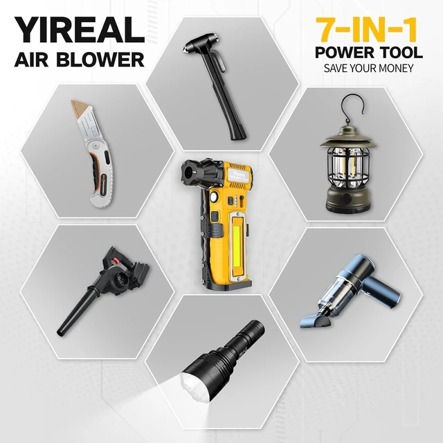 Alt view image 3 of 7 - Rechargeable Air Duster 8000mAh, Electric Dust Blower with LED Work Light Cordless Computer Air Duster for PC Keyboard Car Vents Electronics Cleaner, Window Breaker