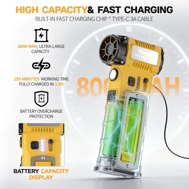 Alt view image 5 of 7 - Compressed Air Duster,180000RPM 8000mAh, 7-in-1 Cordless Rechargeable Dust Blower with LED Light & Emergency SOS, Air Duster for Computer PC Keyboard Car Cleaning, BBQ Blower Inflator Pump Tech