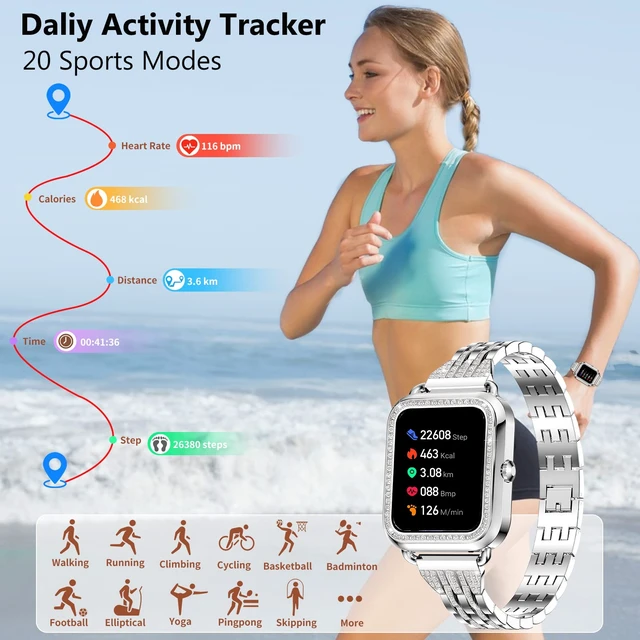 Alt view image 5 of 7 - Smart Watches for Women with Diamonds (Answer/Make Call), 1.57'' Bluetooth Smartwatch for Android iOS Phones, Waterproof Fitness Tracker with Heart Rate/SpO2/Sleep/BP/AI Voice (Silver)