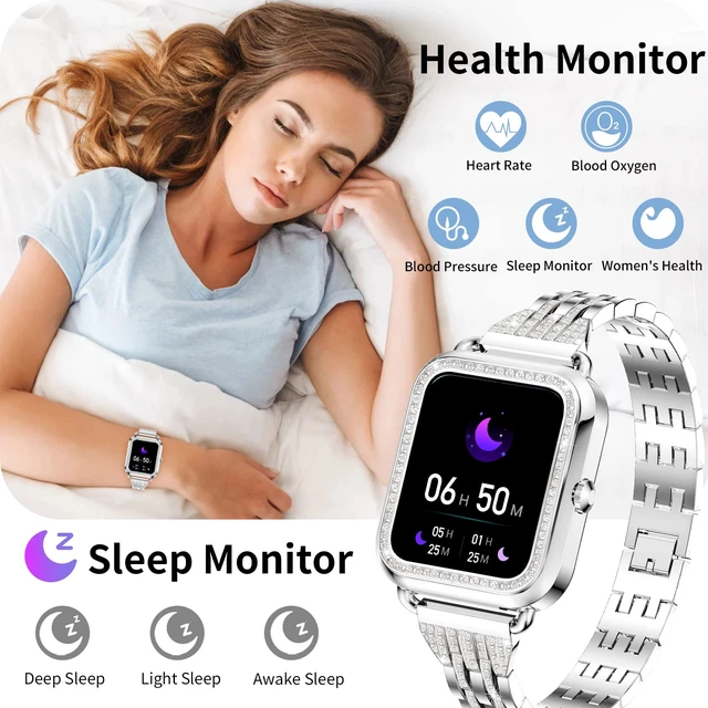 Alt view image 6 of 7 - Smart Watches for Women with Diamonds (Answer/Make Call), 1.57'' Bluetooth Smartwatch for Android iOS Phones, Waterproof Fitness Tracker with Heart Rate/SpO2/Sleep/BP/AI Voice (Silver)
