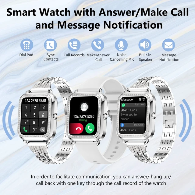 Alt view image 3 of 7 - Smart Watches for Women with Diamonds (Answer/Make Call), 1.57'' Bluetooth Smartwatch for Android iOS Phones, Waterproof Fitness Tracker with Heart Rate/SpO2/Sleep/BP/AI Voice (Silver)