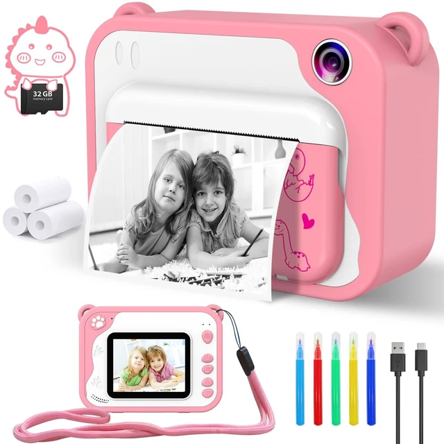 Main image of Kids Instant Print Camera for Travel Parties Camping School Birthday Gifts Toddler Camera with 1080P Video, 32GB Card, 3 Rolls Printing Paper & 5 Color Pens, Fun Gift for Girls