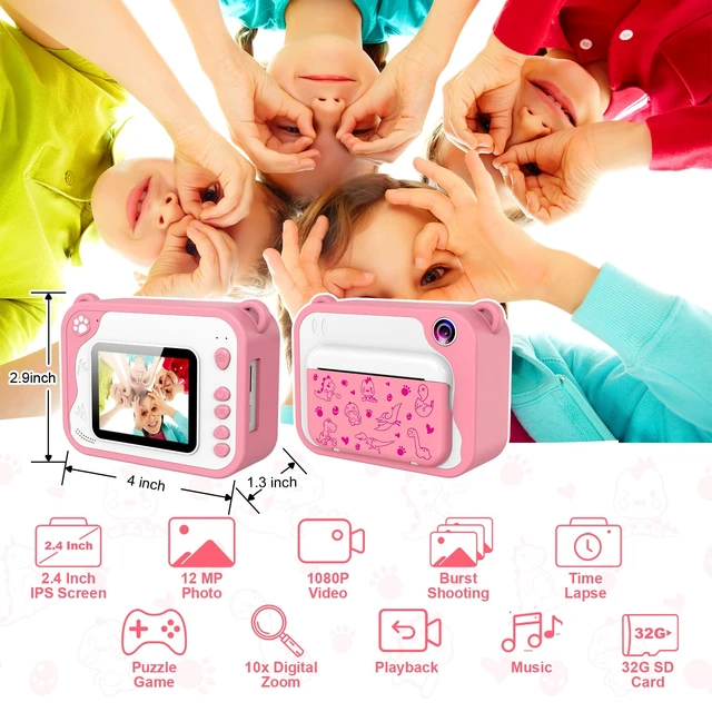 Alt view image 2 of 7 - Kids Instant Print Camera for Travel Parties Camping School Birthday Gifts Toddler Camera with 1080P Video, 32GB Card, 3 Rolls Printing Paper & 5 Color Pens, Fun Gift for Girls