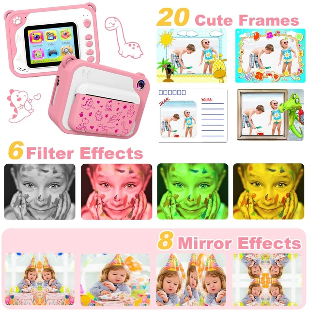 Alt view image 4 of 7 - Kids Instant Print Camera for Travel Parties Camping School Birthday Gifts Toddler Camera with 1080P Video, 32GB Card, 3 Rolls Printing Paper & 5 Color Pens, Fun Gift for Girls