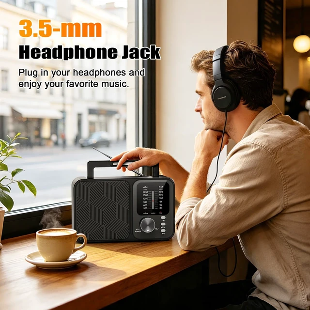 Alt view image 5 of 7 - Portable Radio AM FM with Bluetooth/TF Playback, USB-C or Battery Operated Transistor Radios with Excellent Reception, LED Light, Large Speaker, Foldable Handle & Tuning Light, Gifts for Seniors
