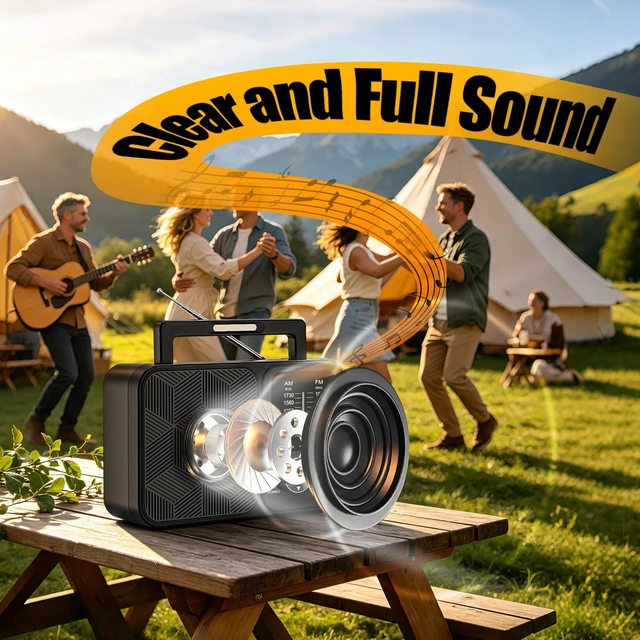 Alt view image 4 of 7 - Portable Radio AM FM with Bluetooth/TF Playback, USB-C or Battery Operated Transistor Radios with Excellent Reception, LED Light, Large Speaker, Foldable Handle & Tuning Light, Gifts for Seniors