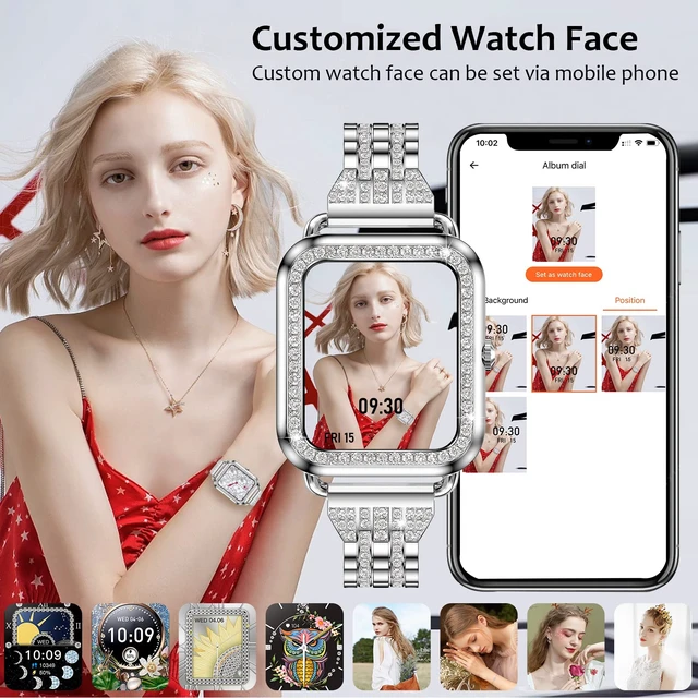 Alt view image 7 of 7 - Smart Watches for Women with Diamonds (Answer/Make Call), 1.57'' Bluetooth Smartwatch for Android iOS Phones, Waterproof Fitness Tracker with Heart Rate/SpO2/Sleep/BP/AI Voice (Silver)