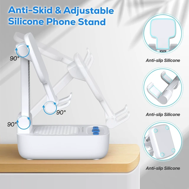 Alt view image 2 of 7 - Phone Stand with Bluetooth Speaker, HD Stereo, Adjustable, Black 2-in-1 phone stand with wireless speaker; adjustable angle for viewing; compatible with iPhones, iPads, Samsung devices
