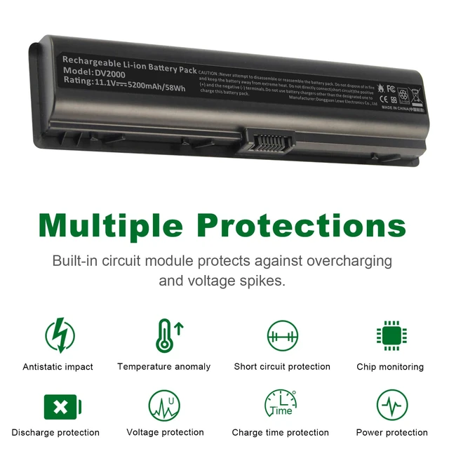 Alt view image 2 of 7 - DV2000 Laptop Battery for HP Pavilion dv2000 dv2100 dv2200 dv2400 dv6000 dv6100 dv6300 dv6500 dv6700 Compaq Presario C700 V6000 A900 F500, PN: HSTNN-OB31, 5200mAh/11.1V/6 Cell