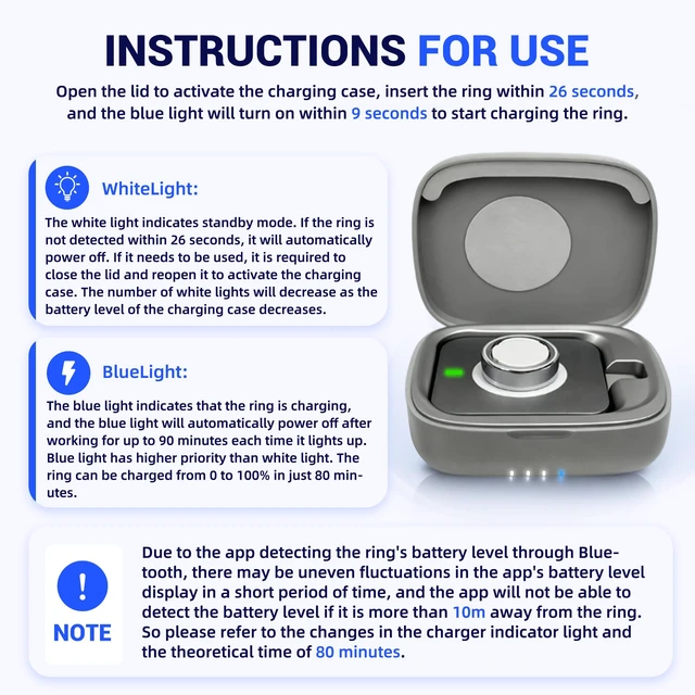 Alt view image 3 of 7 - Portable Smart Ring Charging Case for Oura Ring Gen 5, Gen 4, and Gen 3 1000mAh Portable Travel Charger Station, Fits All-Sized Ring Gen 5 Gen 4 Gen 3 (Official Charger NOT Included)