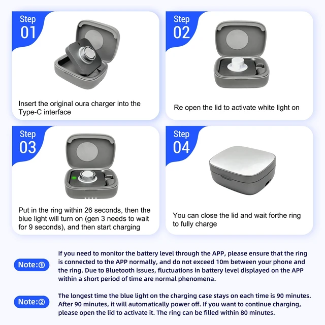 Alt view image 2 of 7 - Portable Smart Ring Charging Case for Oura Ring Gen 5, Gen 4, and Gen 3 1000mAh Portable Travel Charger Station, Fits All-Sized Ring Gen 5 Gen 4 Gen 3 (Official Charger NOT Included)
