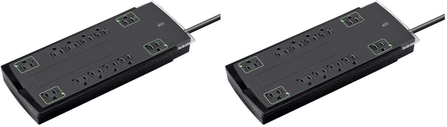 Main image of 12 Outlet Slim Surge Protector - UL Rated, 4,230 Joules, Grounded and Protected Light Indicator, 10 Feet, Black (Pack of 2)