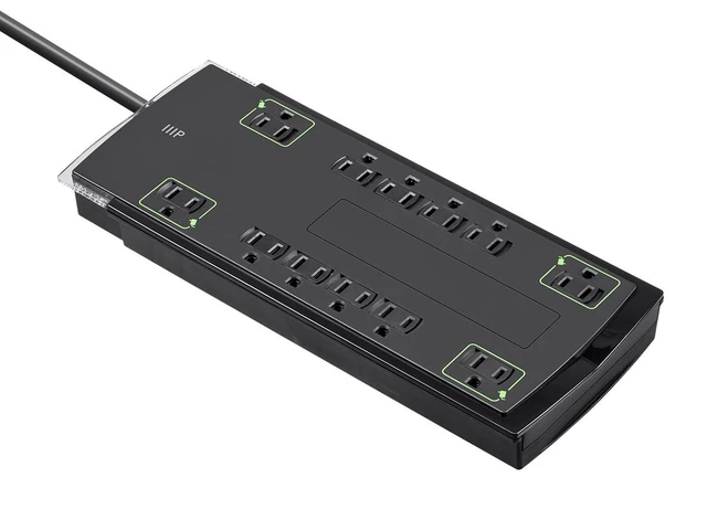 Alt view image 2 of 5 - 12 Outlet Slim Surge Protector - UL Rated, 4,230 Joules, Grounded and Protected Light Indicator, 10 Feet, Black (Pack of 2)