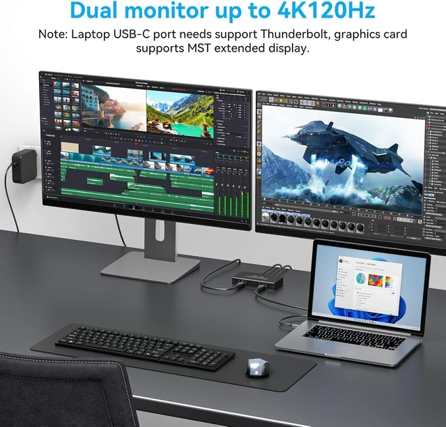 Alt view image 3 of 7 - 4K120Hz USB C Splitter Dual Monitor Adapter 6-in-1 USB C Docking Station with DP Alt Mode Video Output, 10Gbps Data Transfer 100W PD Charging for Laptop Portable Monitor, with 1 Type C Cable