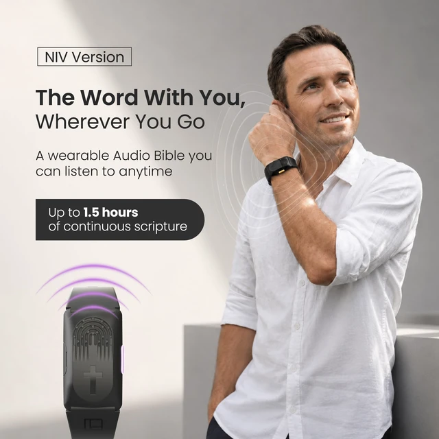 Alt view image 2 of 7 - Audio Bible Watch with 300+ NIV Verses, WWJD Wearable Scripture Speaker Bracelet, Rechargeable Christian Bible Wristband, Faith Based Gift for Men & Women, Black