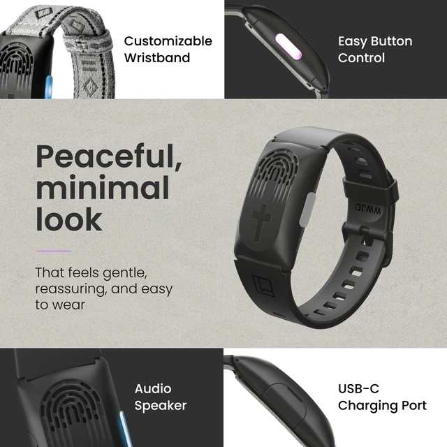 Alt view image 4 of 7 - Audio Bible Watch with 300+ NIV Verses, WWJD Wearable Scripture Speaker Bracelet, Rechargeable Christian Bible Wristband, Faith Based Gift for Men & Women, Black