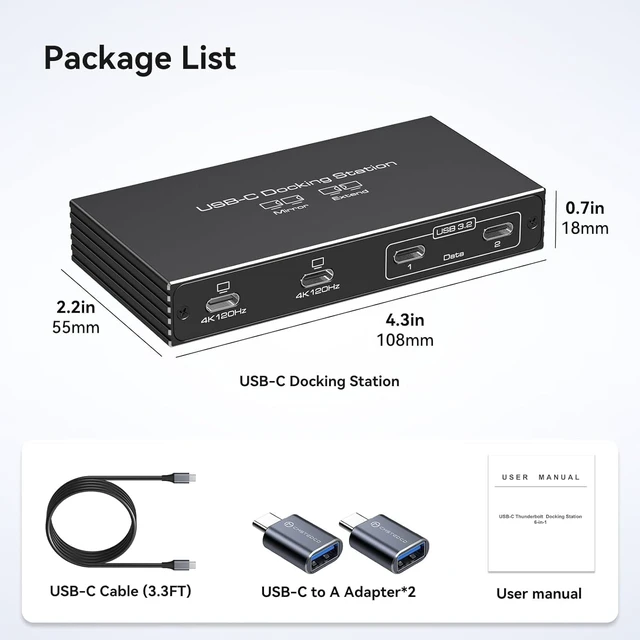 Alt view image 7 of 7 - 4K120Hz USB C Splitter Dual Monitor Adapter 6-in-1 USB C Docking Station with DP Alt Mode Video Output, 10Gbps Data Transfer 100W PD Charging for Laptop Portable Monitor, with 1 Type C Cable