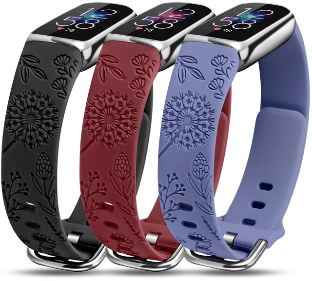 Main image of 3 Packs Compatible with Fitbit Luxe Bands for Women Soft Silicone Floral Engraved Sport Strap Dandelion Wristband Replacement for Fitbit Luxe Watch Bands/Luxe Special Edition Fitness Tracker