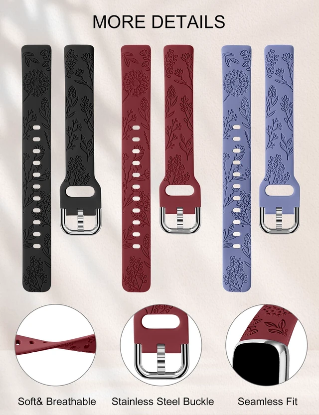 Alt view image 4 of 6 - 3 Packs Compatible with Fitbit Luxe Bands for Women Soft Silicone Floral Engraved Sport Strap Dandelion Wristband Replacement for Fitbit Luxe Watch Bands/Luxe Special Edition Fitness Tracker