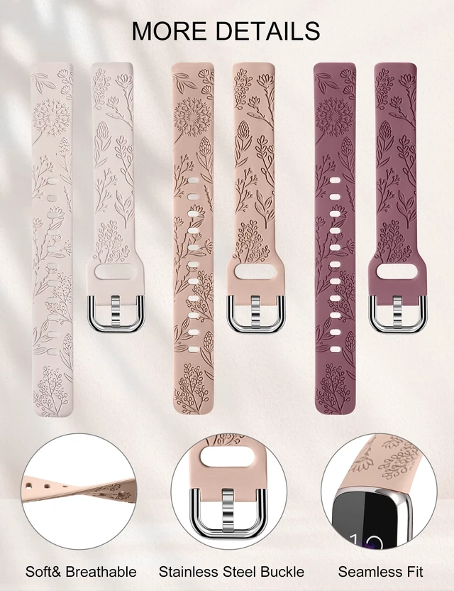 Alt view image 4 of 6 - 3 Packs Compatible with Fitbit Luxe Bands for Women Soft Silicone Floral Engraved Sport Strap Dandelion Wristband Replacement for Fitbit Luxe Watch Bands/Luxe Special Edition Fitness Tracker