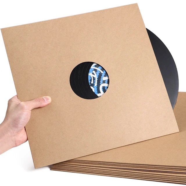 Alt view image 2 of 7 - 10PCS 12in Vinyl Record Sleeves, Thick 350gsm Cardboard LP Covers Anti-Static Kraft Finish Blank LP Album Jackets for Labels w/ Hole for 33 RPM Record Storage Protector Brown